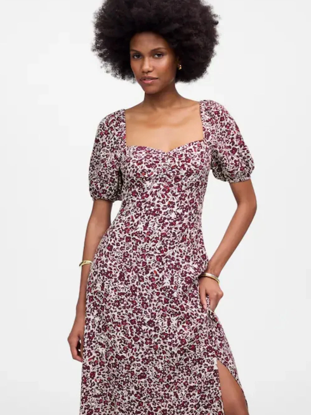 Madewell Puff Sleeve Sweetheart Midi Dress in Floral Size 4